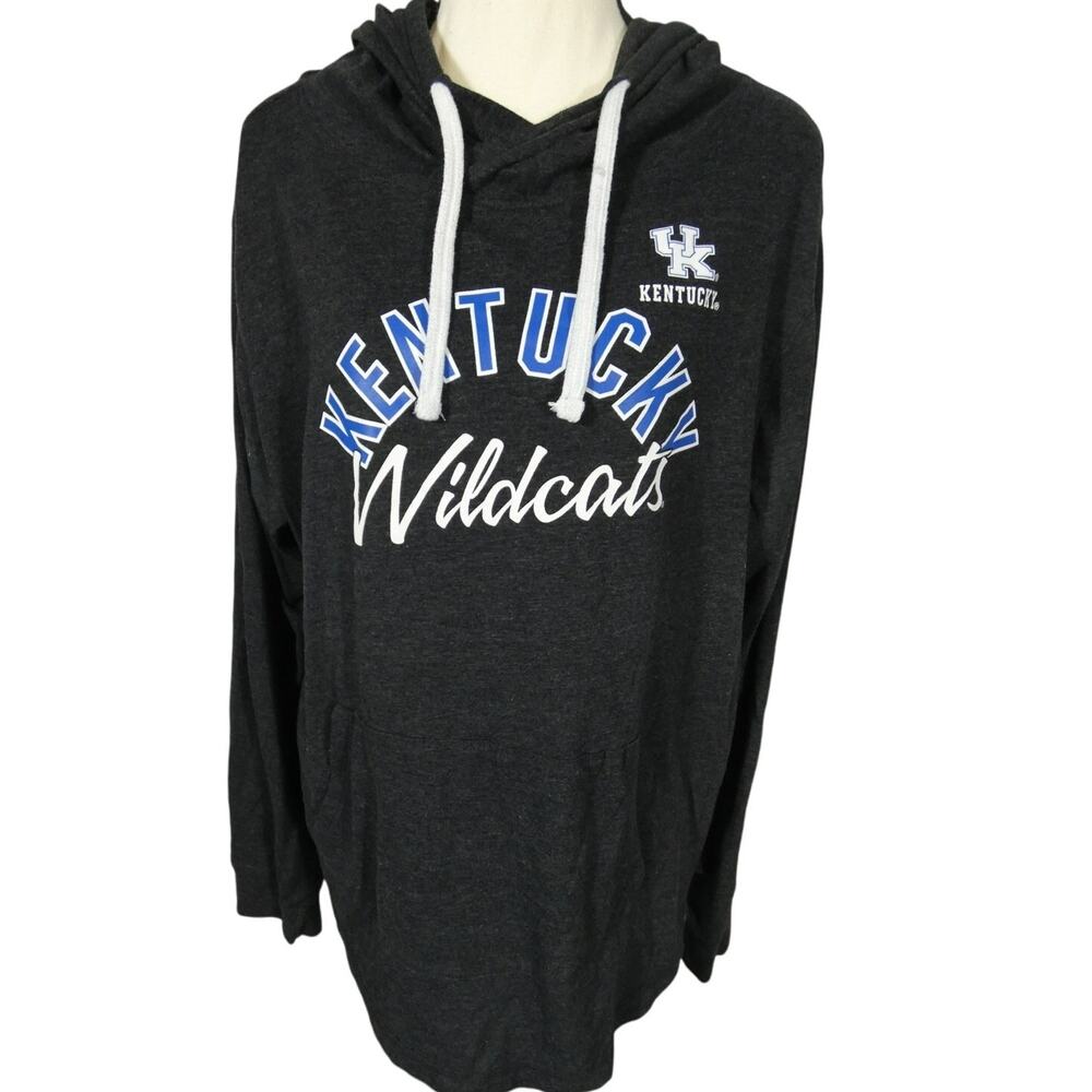 University Kentucky Wildcats Women's Hooded Long Sleeve T-Shirt Gray Blue